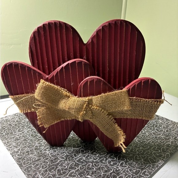 Other - Red Wooden Heart Decor with Burlap Bow
